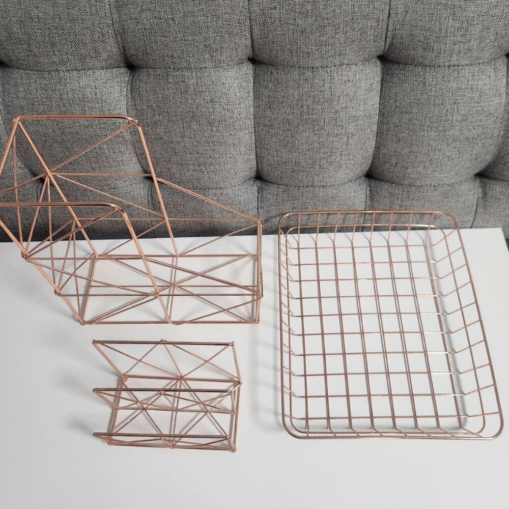 3-Piece Copper / Rose Gold Metal Office Stationary Set